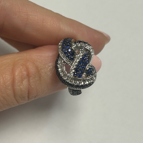 Suzy Levian Sterling Silver Blue Sapphire White Sapphire Knot Ring NWT #5 - Picture 2 of 8